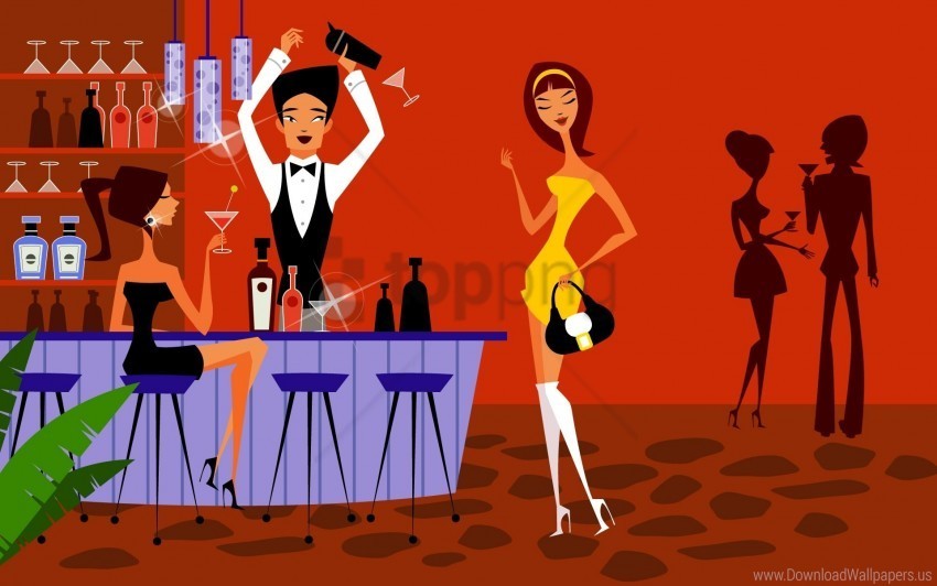 bar bartender cocktails dancing disco drinks people wallpaper PNG design elements