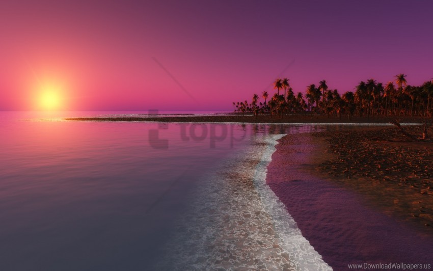 Beach Coastal Digital Sunset Wallpaper Isolated Object With Transparent Background PNG