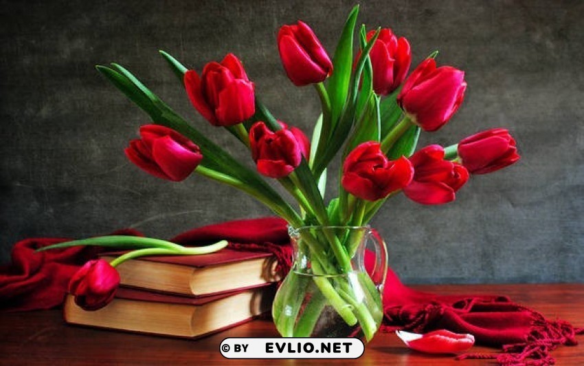 beautiful red tulips in vase wallpaper Isolated Artwork in HighResolution Transparent PNG