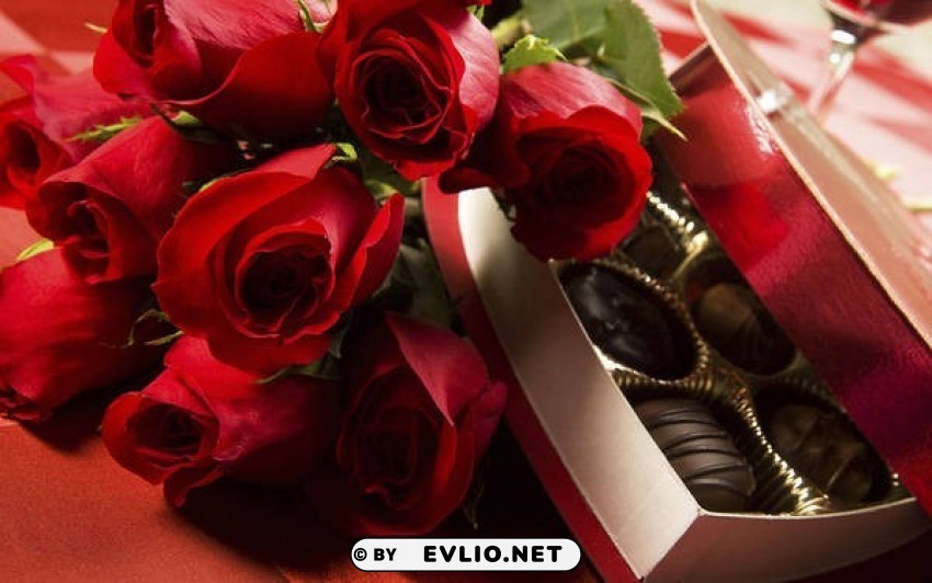 beautiful romantic wallpaper with roses and chocolates HighResolution Transparent PNG Isolated Item