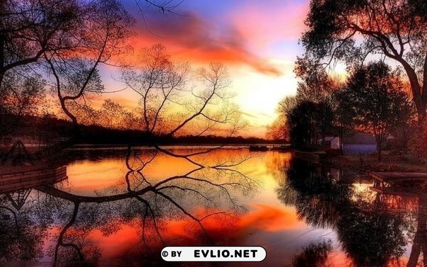 beautiful sunset by the lake wallpaper PNG images with transparent elements pack