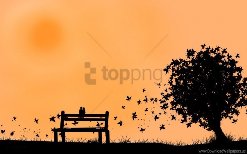 bench couple fall leaves silhouette wallpaper PNG files with transparent backdrop