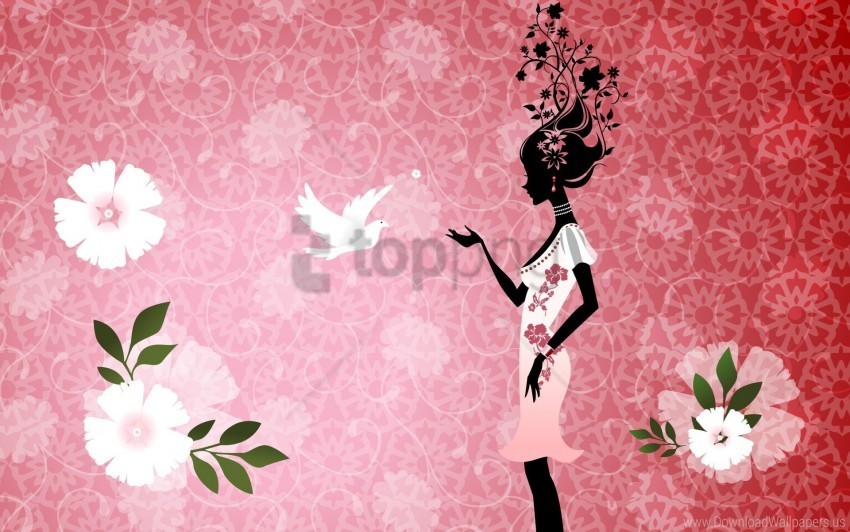 bird dress flowers girl silhouette wallpaper Transparent Background Isolated PNG Illustration