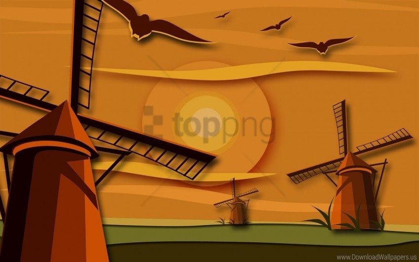 birds mill sun wallpaper ClearCut Background PNG Isolated Subject