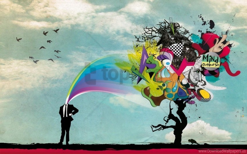 brain crazy explosion man surreal wallpaper Clean Background Isolated PNG Image