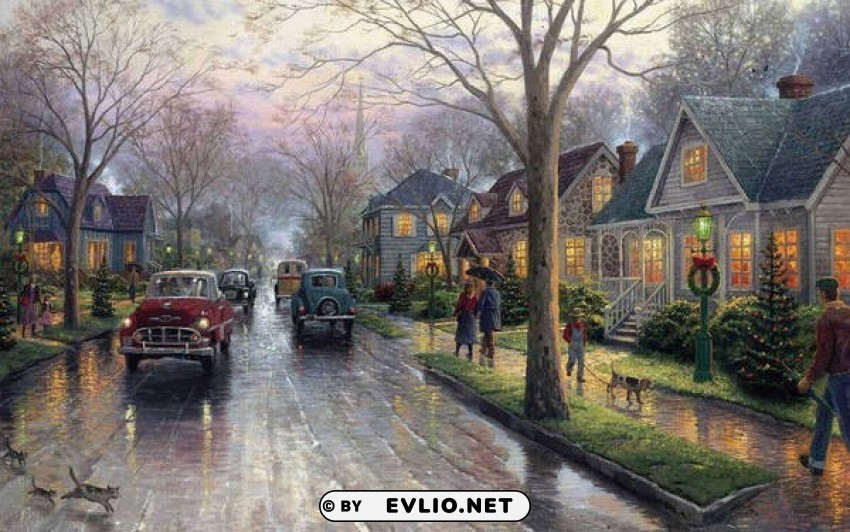 christmas retro street painting Transparent PNG images collection