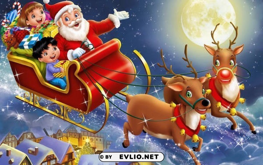 christmas santa with sleigh Free download PNG images with alpha transparency