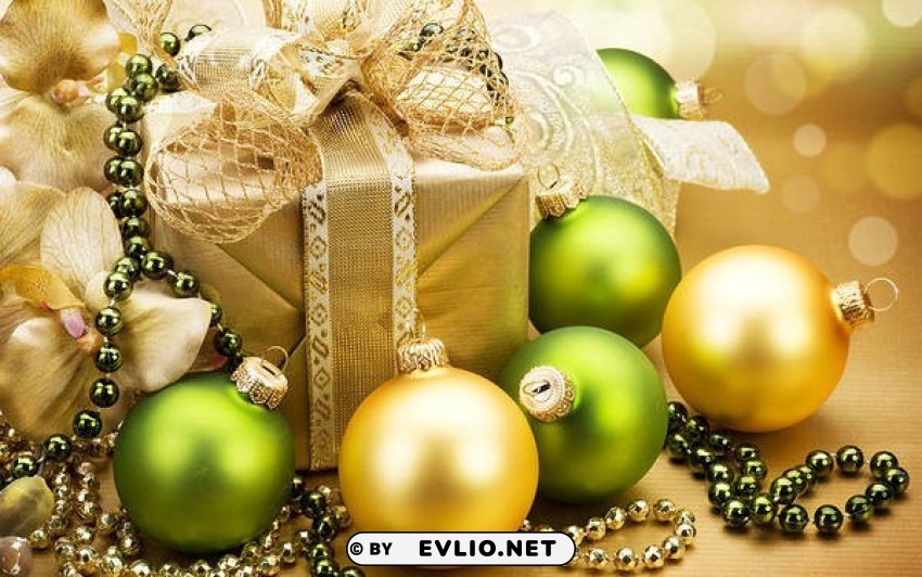 christmas wallpaper with green and gold ornaments Transparent PNG illustrations