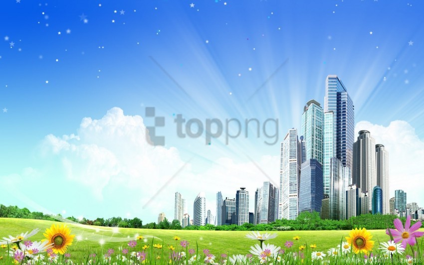 city clouds flowers meadow shining wallpaper PNG transparent backgrounds