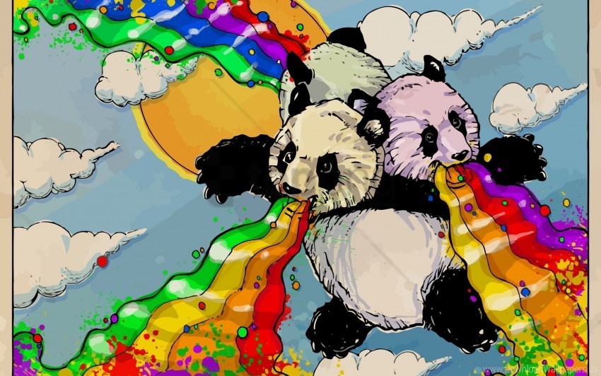 clouds emotions flying pandas rainbows wallpaper PNG Image with Transparent Isolated Graphic Element