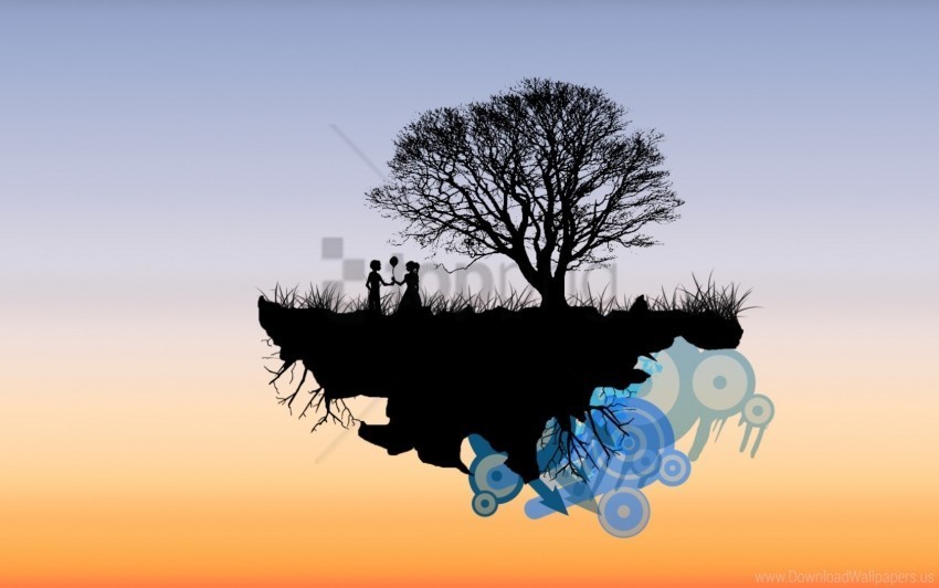 colors flying island people romance shadows sky wallpaper PNG with no background diverse variety