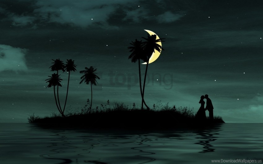 couple island moon palm sea wallpaper PNG images with no fees