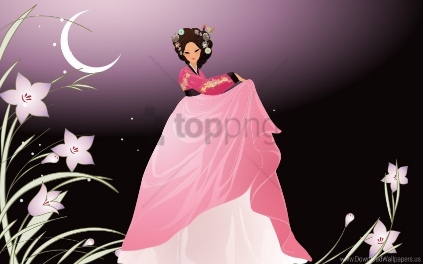 dance girl japanese moon sky style wallpaper PNG images with transparent elements pack
