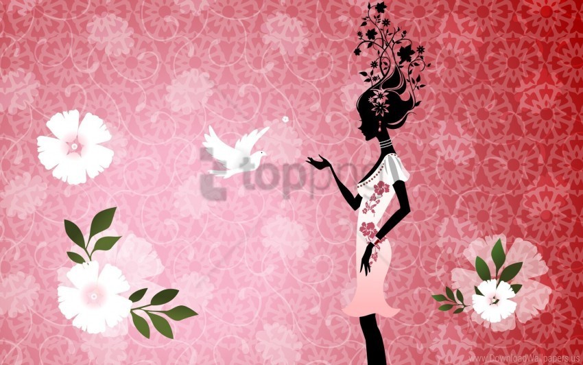 dove girl with wallpaper Isolated Artwork in Transparent PNG Format