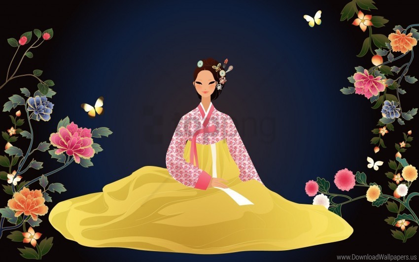 dress flowers girls japanese patterns wallpaper Transparent Background PNG Isolated Art