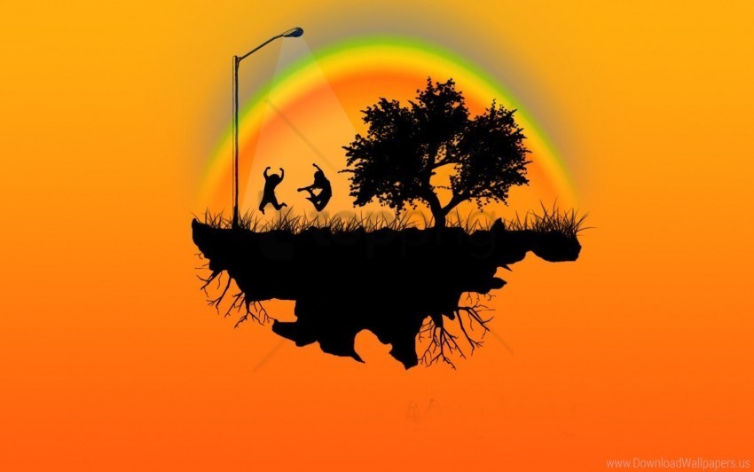 emotions island jump people trees wallpaper Transparent Background PNG Isolated Illustration