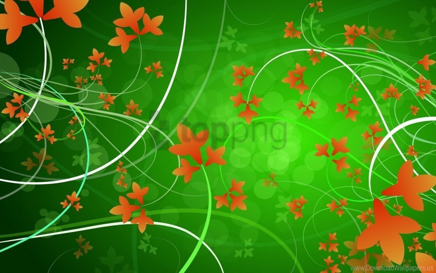 flowers green leaves orange patterns wallpaper PNG photos with clear backgrounds