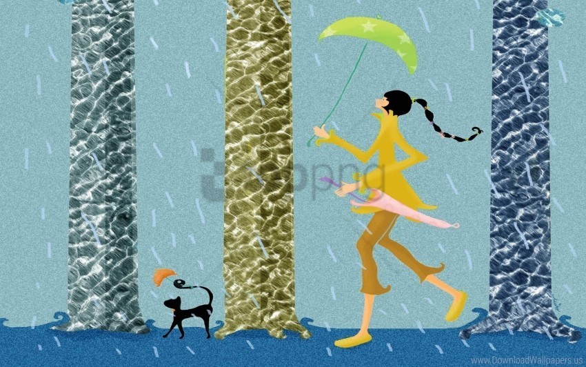 girl pet rain umbrella walk wallpaper PNG graphics with transparent backdrop