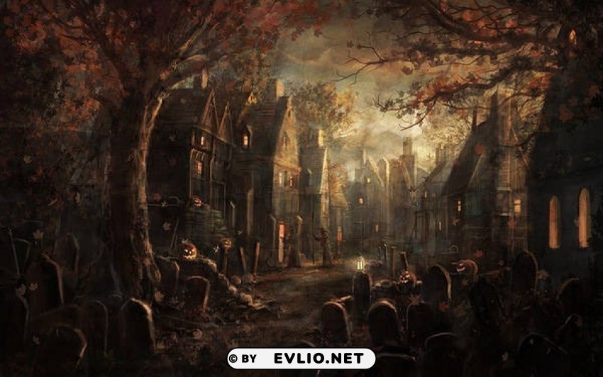 halloween graveyard city PNG format with no background