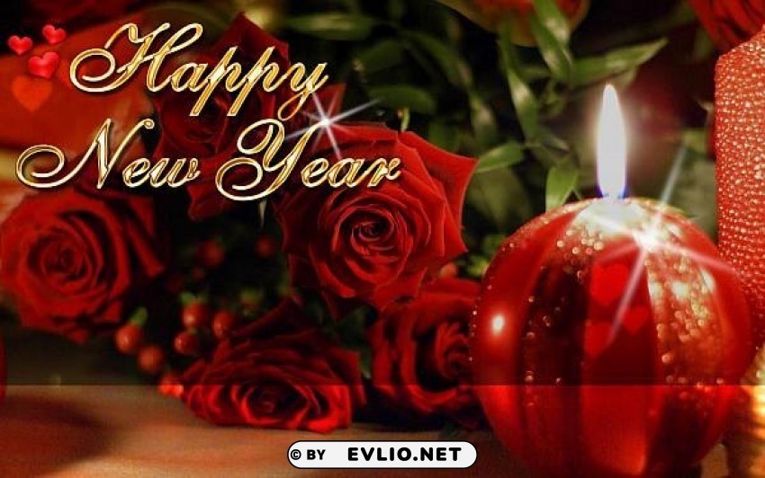 happy new year with roses and candles Transparent PNG Isolated Item with Detail