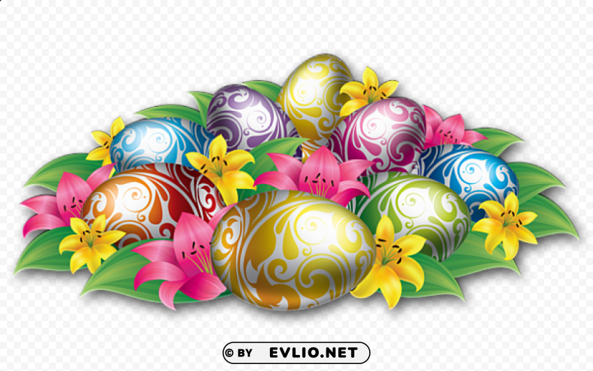 large easter eggs with flowers and grass PNG icons with transparency
