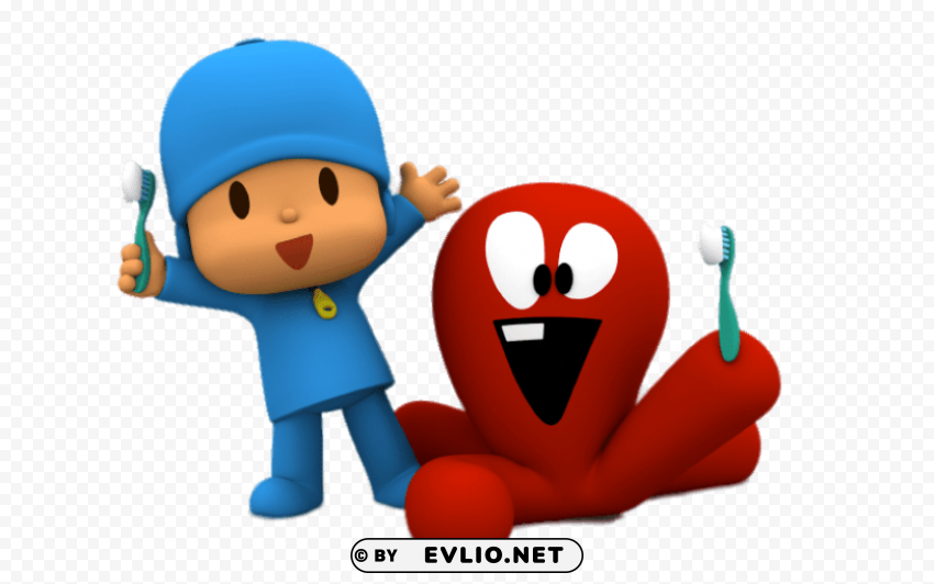 pocoyo and fred brushing teeth PNG images with transparent elements