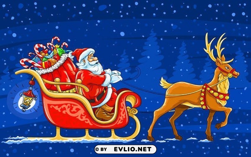 santa with sleigh blue PNG images for graphic design