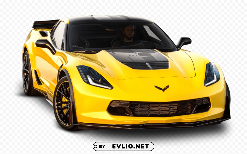 yellow corvette Clean Background Isolated PNG Object