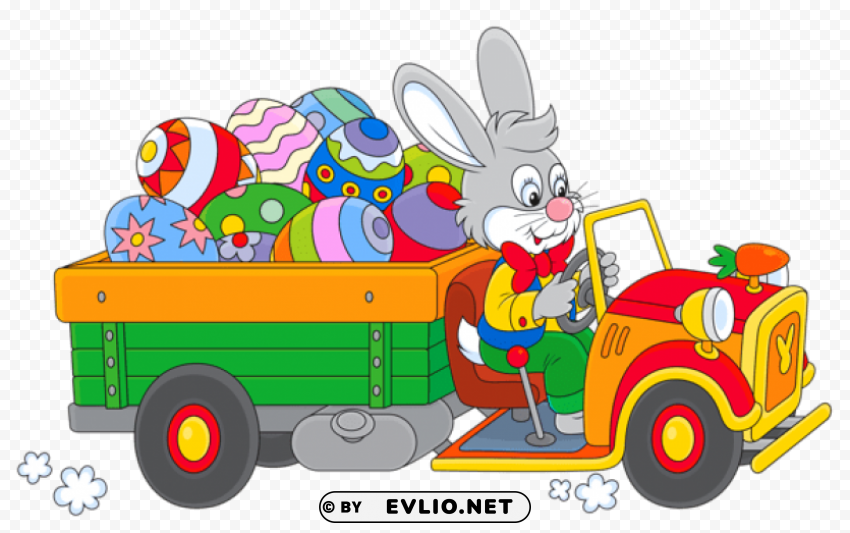 easter bunny with egg truck PNG for free purposes