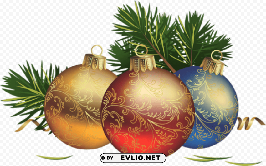  christmas balls with pine PNG transparent graphic