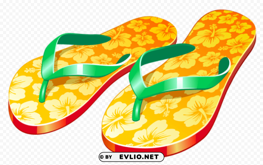 transparent yellow beach flip flops clipar PNG with no background diverse variety