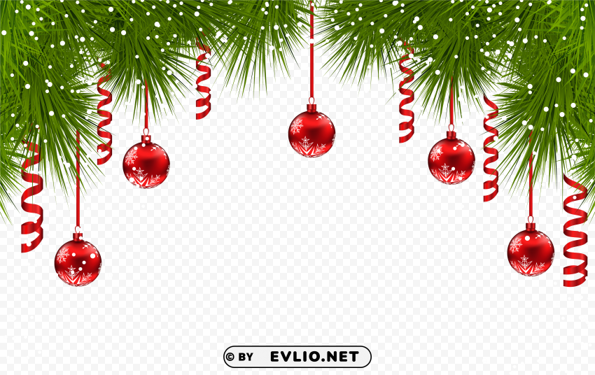 christmas pine decor with red ornaments clip art - christmas graphics Transparent PNG images for graphic design