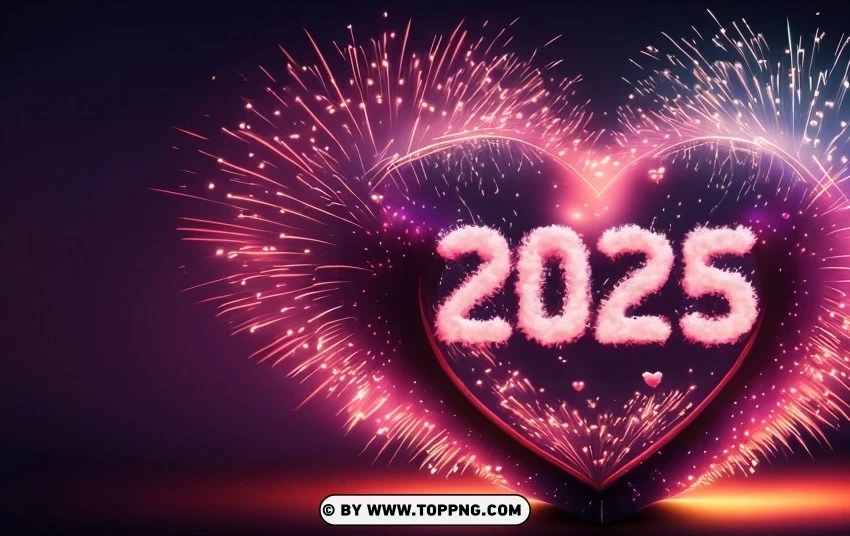 New Year 2025 Card Background Adorned with Heart and Fireworks PNG images with no royalties