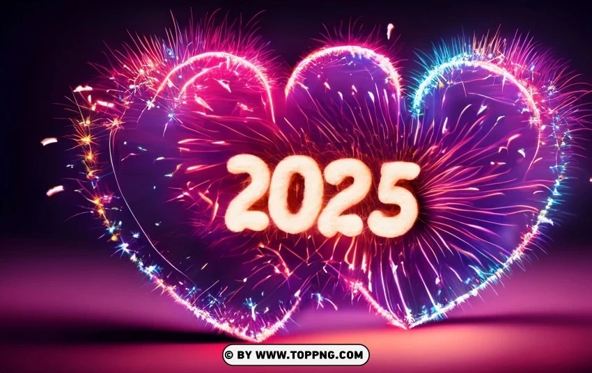 New Year 2025 With Heart Colorful PNG images with no background necessary