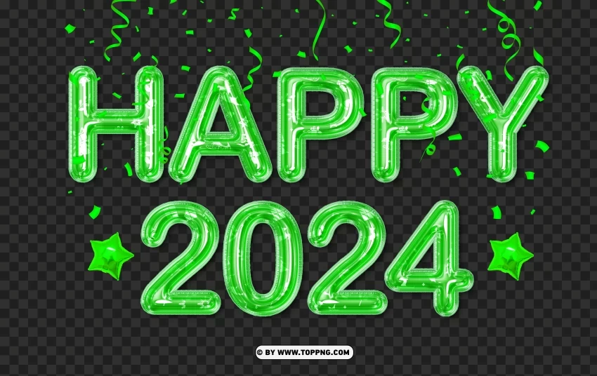 Stylish 2024 Green Balloons with Stars Image PNG clip art transparent background