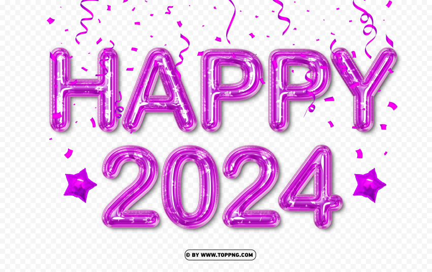 Vibrant Purple 2024 Balloons with Stars Design PNG clipart