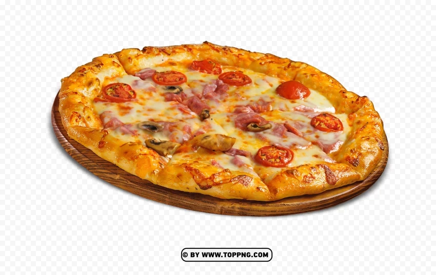 Delicious pizza on wooden plate transparent background PNG images for personal projects