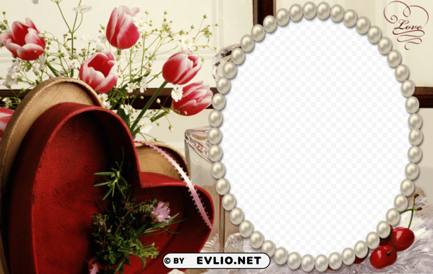 frame with tulips and heart PNG images with transparent canvas compilation