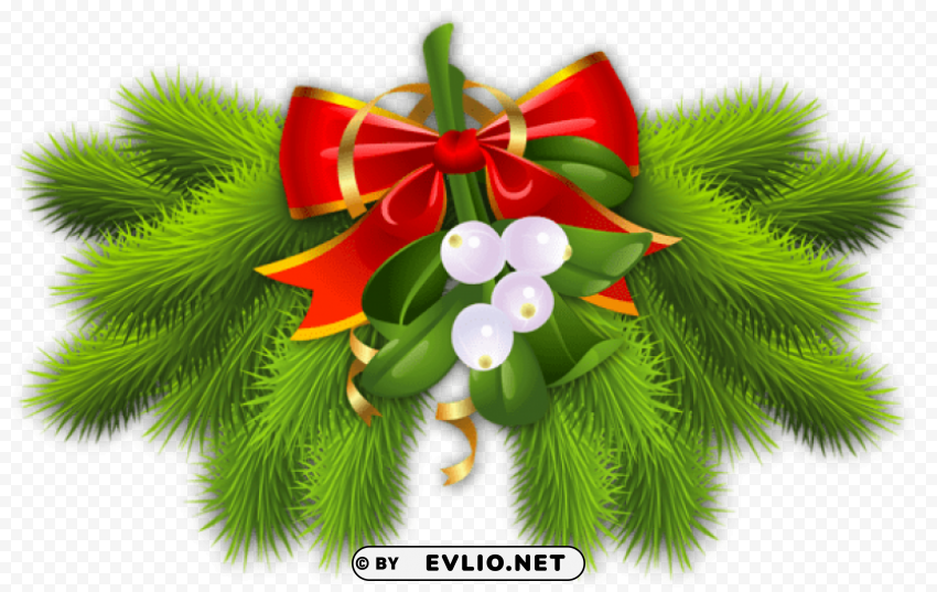 pine branch with red bow christmas decor PNG images for printing