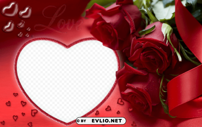 red roses and heart love frame PNG images with no background needed