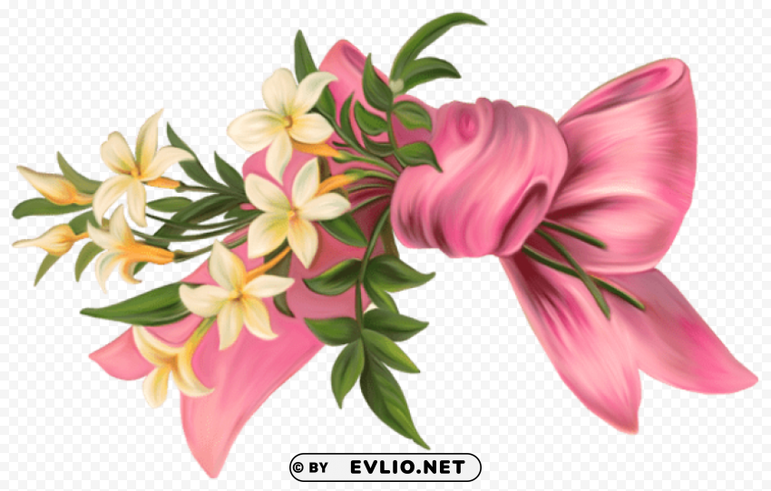 pink bow with flowers element PNG images with cutout clipart png photo - 3fff30a0