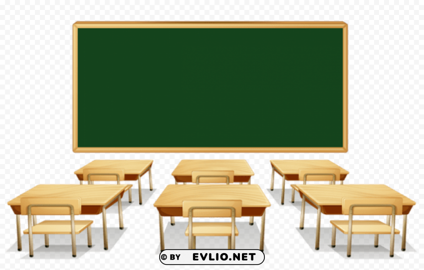 classroom with green board and desks Isolated Graphic with Transparent Background PNG