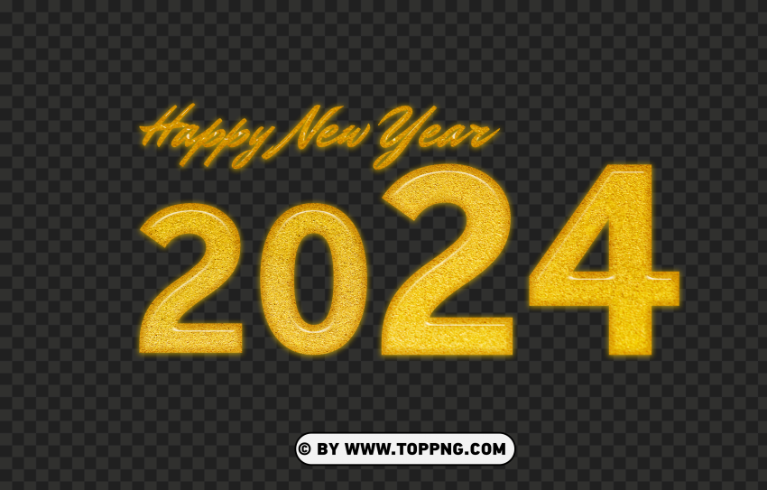 Happy new year 2024 Gold & clipart images PNG files with clear backdrop assortment