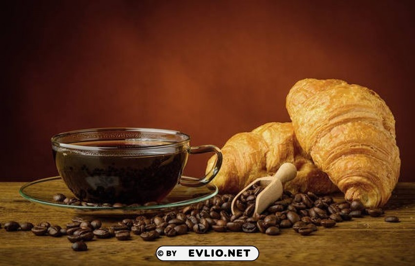 coffee and croissant PNG Image with Isolated Graphic