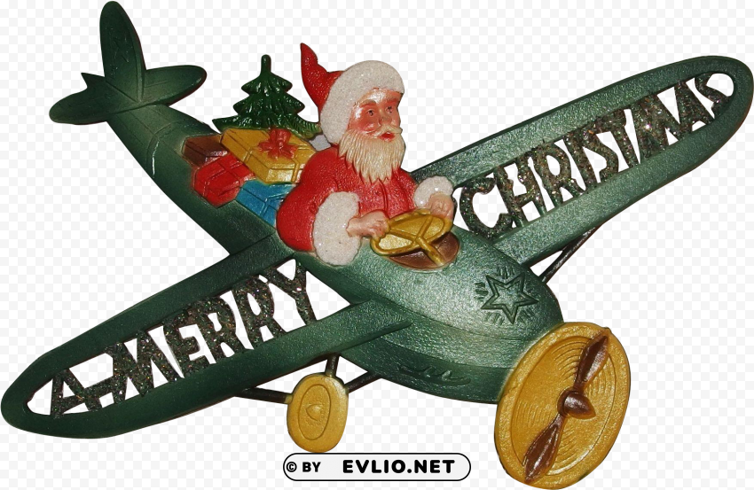 santa flying his plane with a merry christmas banner - fensterbild 23 x 16 cm weihnachtsmannflieger Isolated Artwork on Transparent Background PNG transparent with Clear Background ID 23f3512c