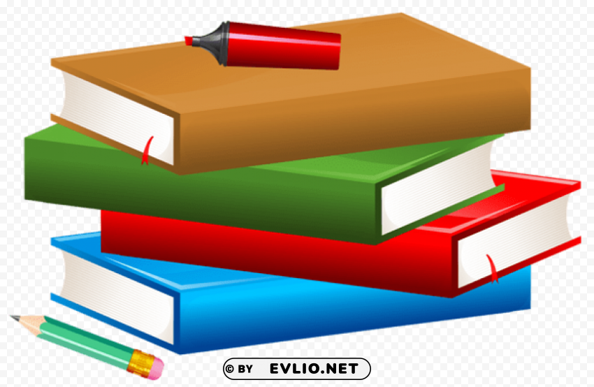 books with pencil and marker PNG graphics with clear alpha channel selection