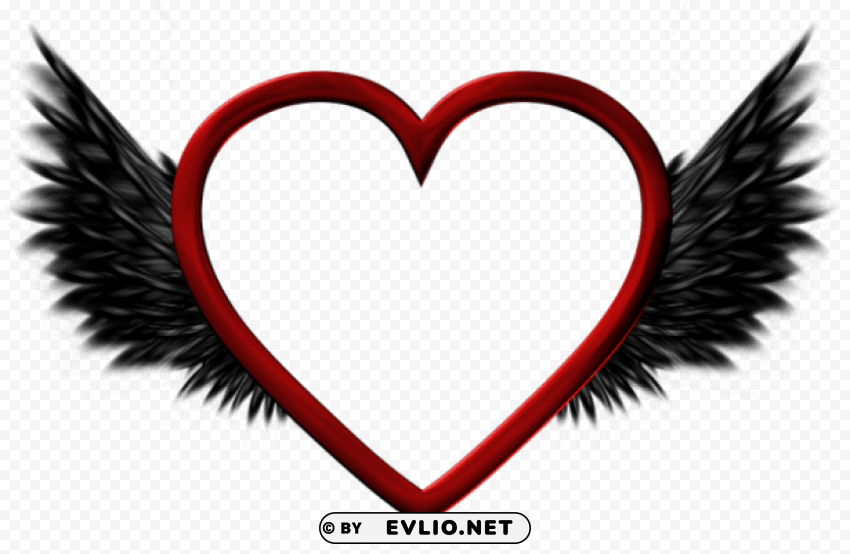red transparent heart with black wings PNG files with no backdrop wide compilation