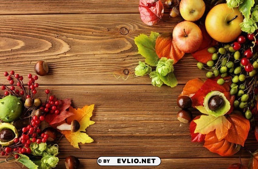 fall woodenwith fruits Isolated PNG Object with Clear Background