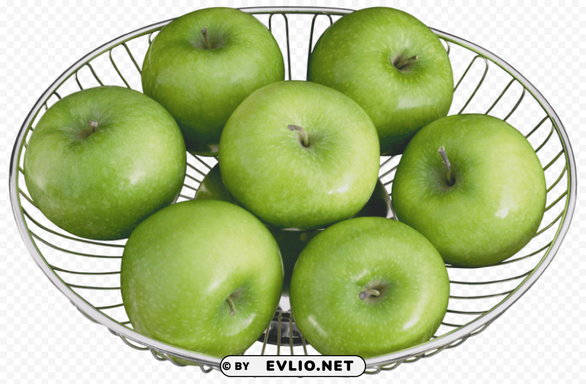 green apples in a metal bowl Isolated Item on Clear Background PNG