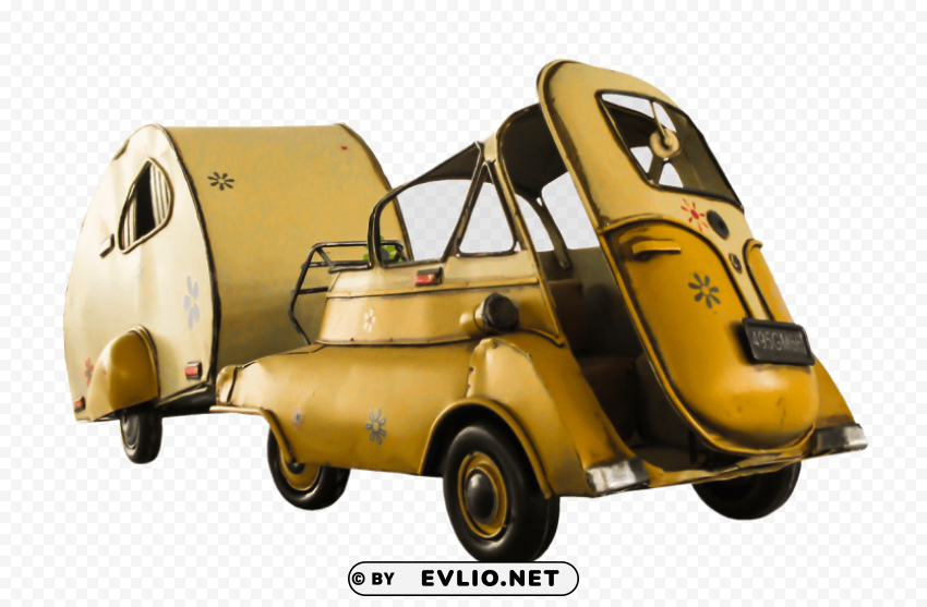 vintage small car with camper Free PNG download